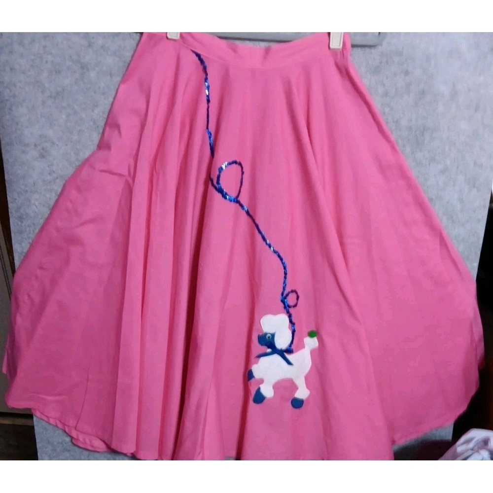 Adult Girl Poodle Skirt Pink Cotton Linen 50's Waist 29" Length 33 Halloween EUC